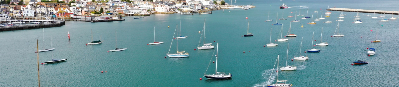 An aerial photo of Cowes Harbour