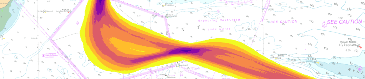 Swept path of vessel across the solent