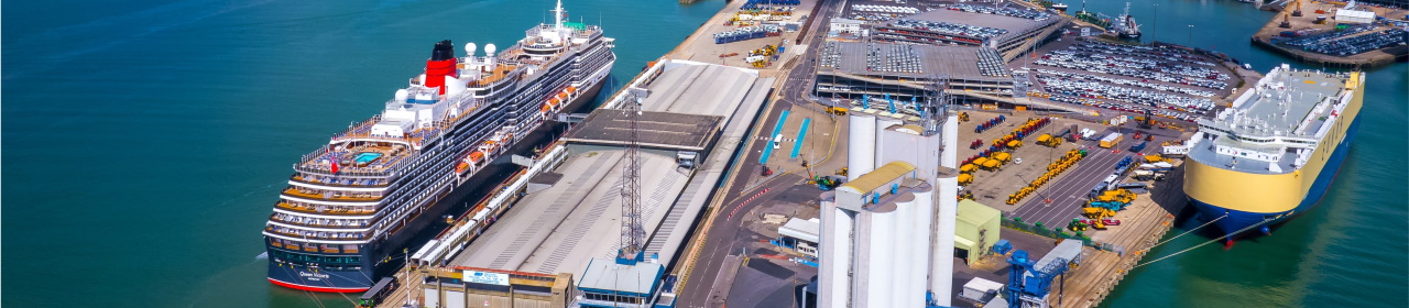 A photo of a cruise ship at the Port of Southampton 